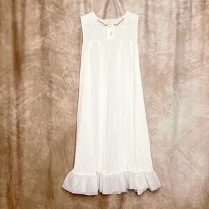 Vintage 60s Sleeveless Sheer Mesh Nightgown Dress Off White Ruffled Hem Floral